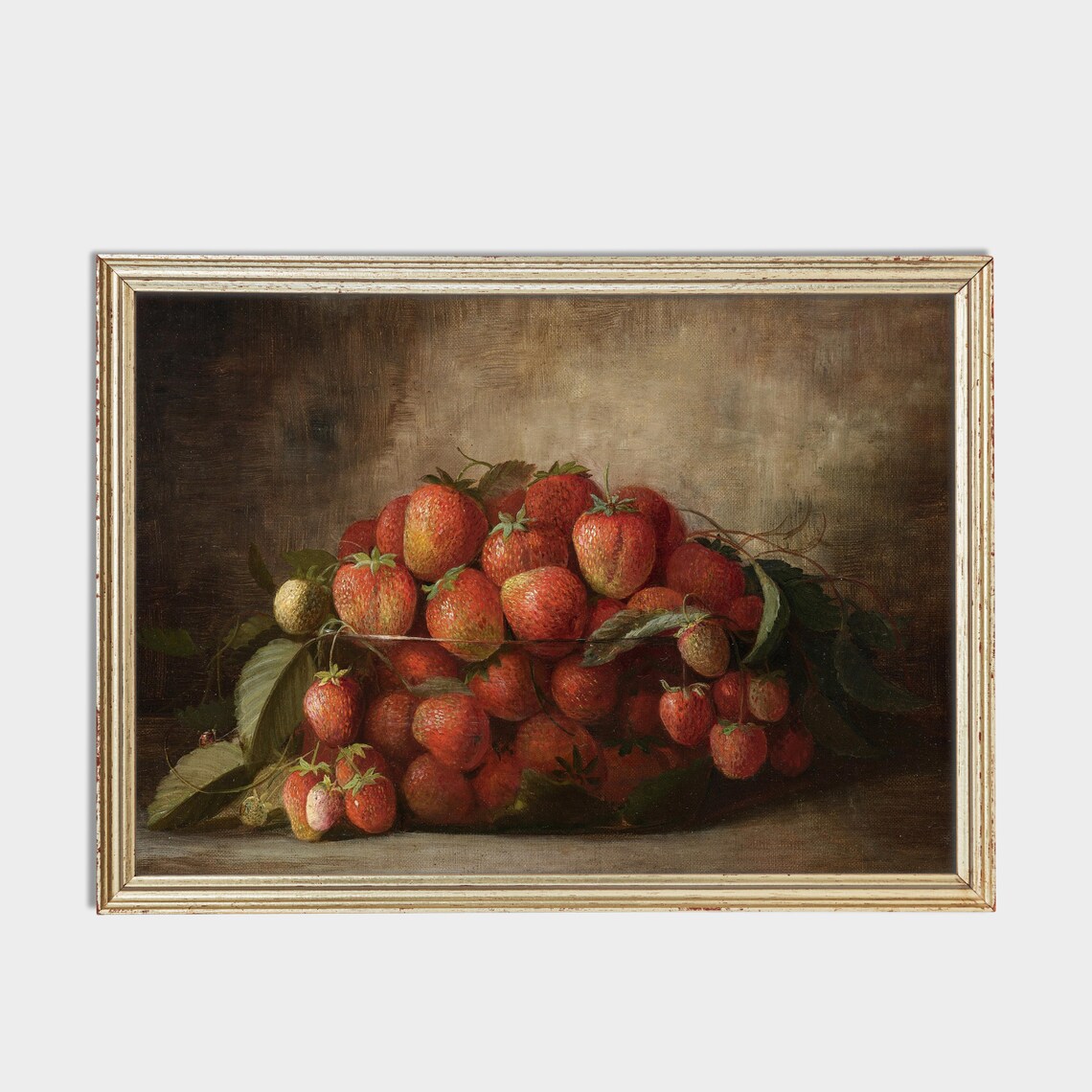 Overflowing Bowl of Ripe Strawberries Vintage Still Life Art Poster - Image 2