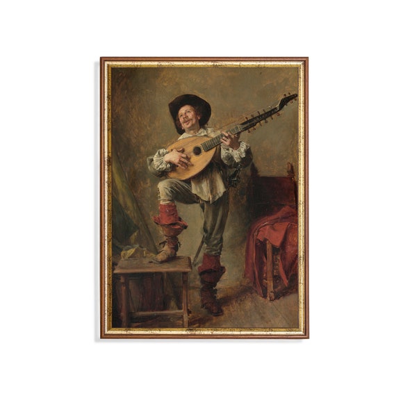 Vintage Portrait Painting Antique Man Portrait Moody Rustic Print Wall Art 19th Century Fine Art Print