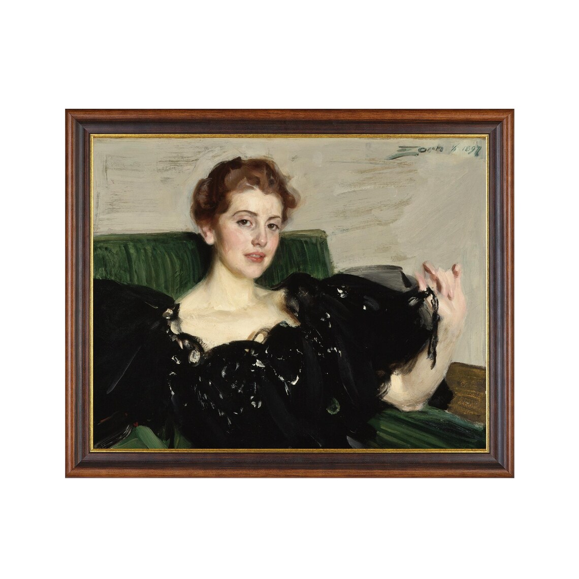 Elegant Lady in Black Dress Seated Classic Portrait Painting Poster - Image 4