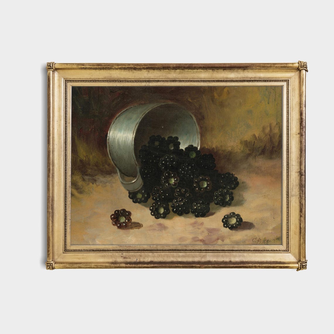 Blackberries Spilling from a Tipped Pail Rustic Still Life Poster - Image 4