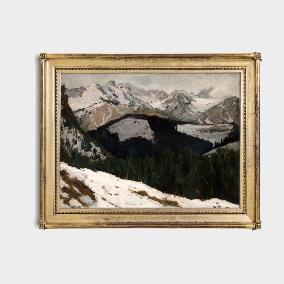 Alpine Panorama with Snow-Capped Peaks and Dark Valley Poster - Image 4