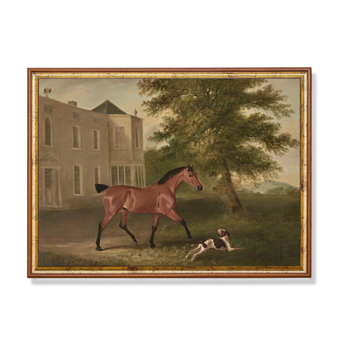 Vintage Horse and Dog Painting, Farmhouse Art Print