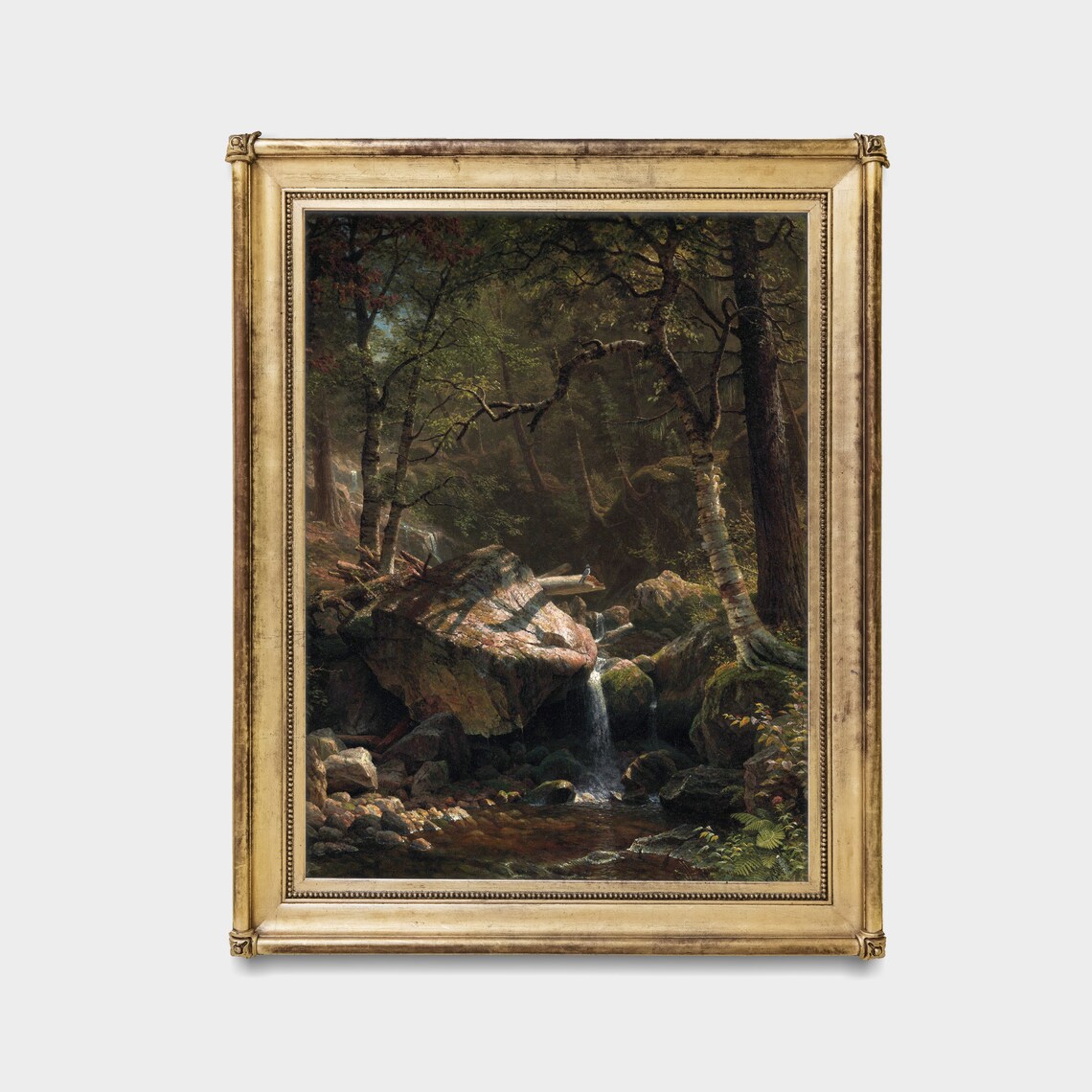 Antique Forest Brook Waterfall Over Mossy Boulders Vintage Poster - Image 3