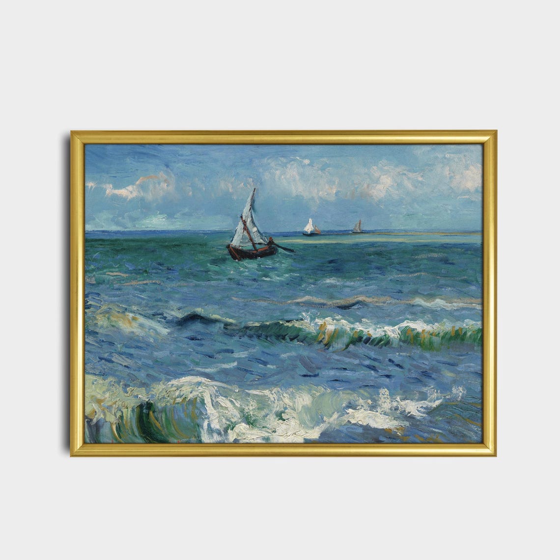 Sailboats Skimming a Bright Blue Sparkling Rolling Sea Poster - Image 2