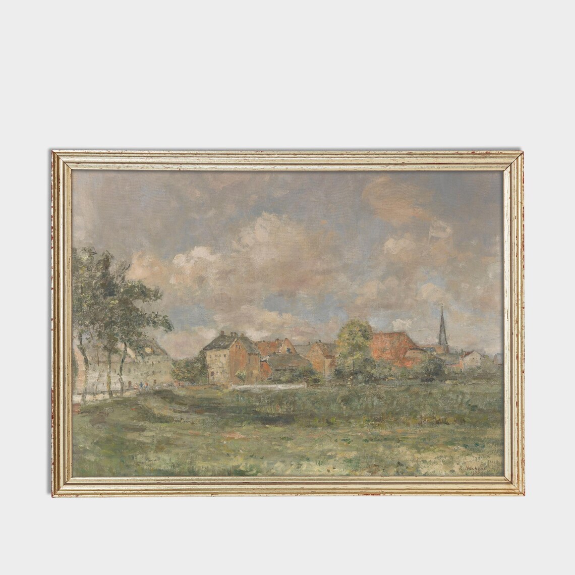Muted Village with Church Spire Impressionist Landscape Poster - Image 3