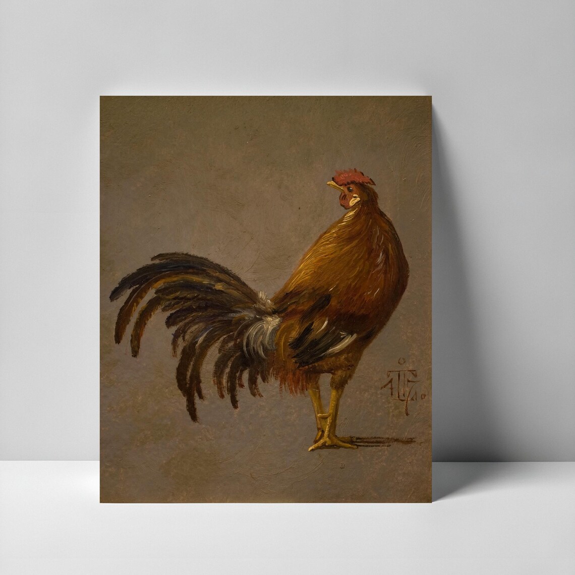 Majestic Chestnut Rooster Portrait Antique Poultry Oil Painting Poster - Image 4