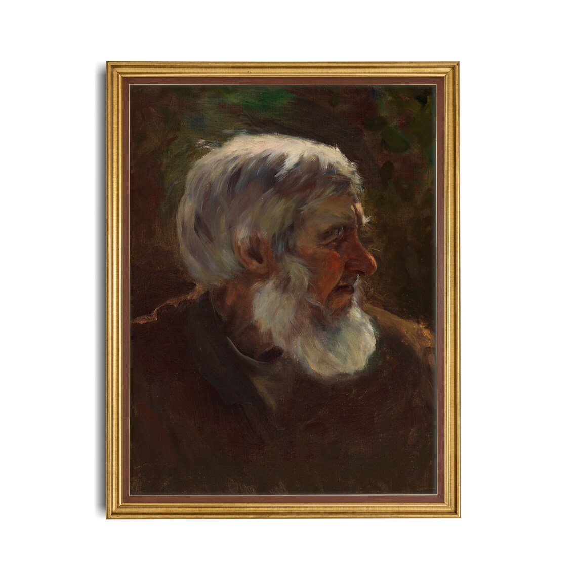 White-Bearded Old Man in Profile Antique Character Portrait Poster - Image 4