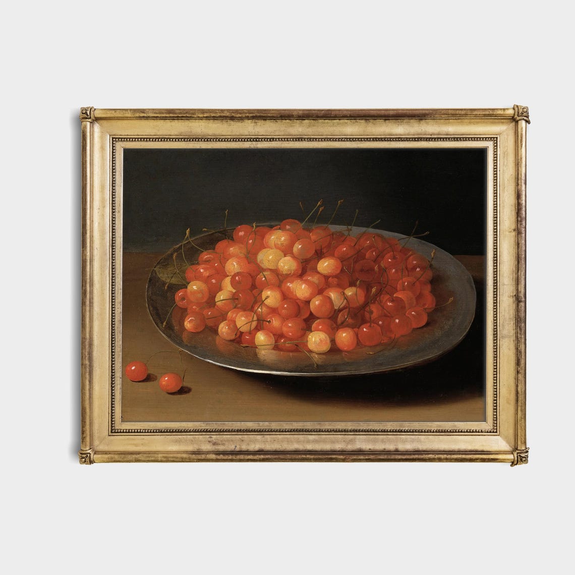 Ripe Red Cherries Piled on Silver Platter Classic Still Life Poster - Image 4