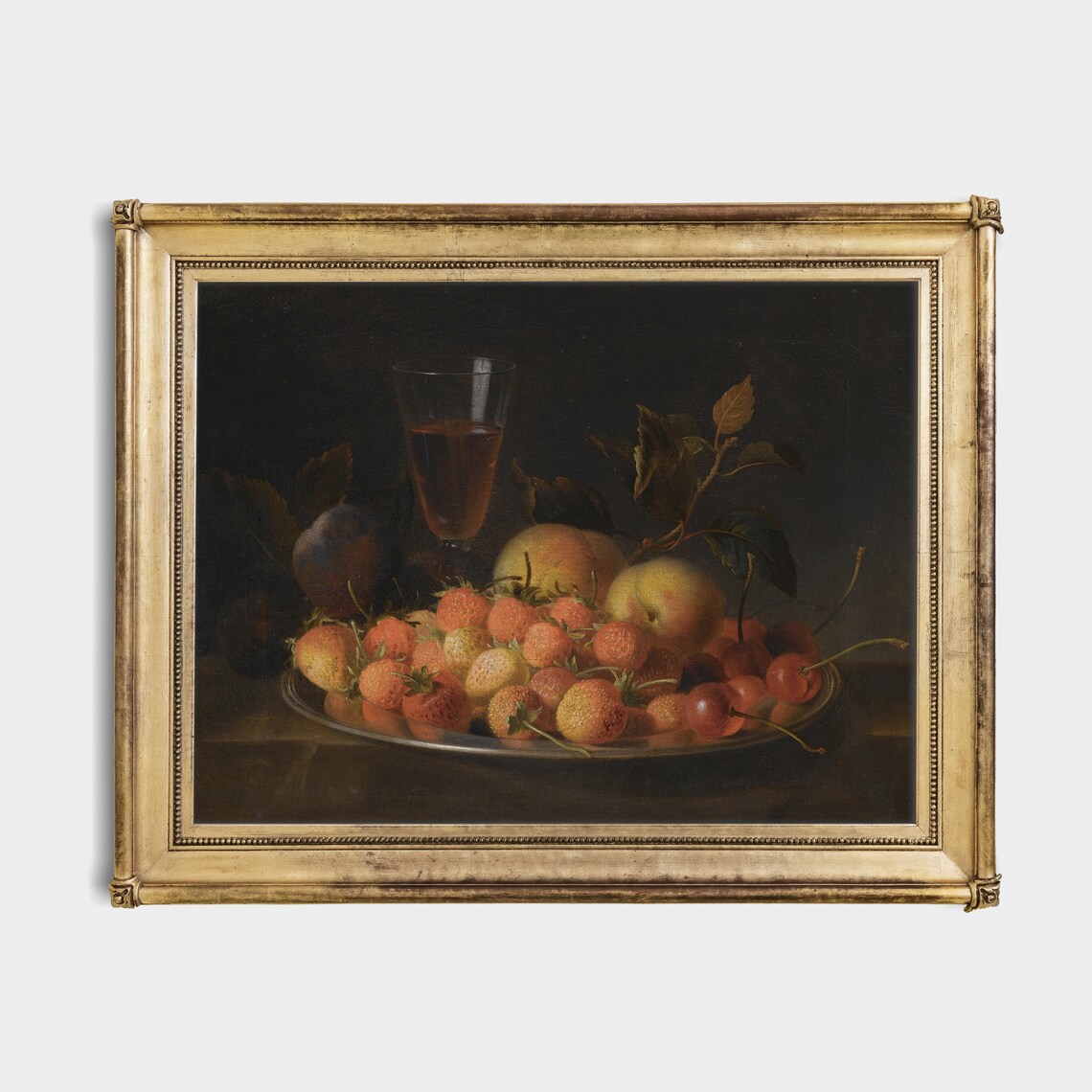 Still Life With Strawberries And Peaches Vintage Fruit Painting Poster - Image 2
