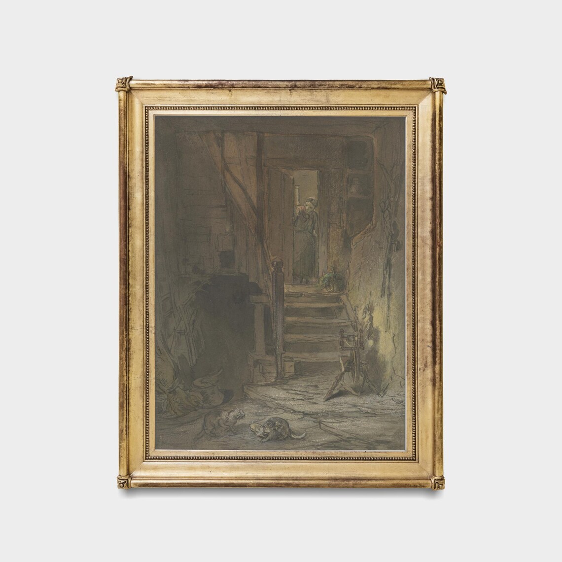 Two Cats In A Dark Old Farmhouse Interior Vintage Sketch Poster - Image 5