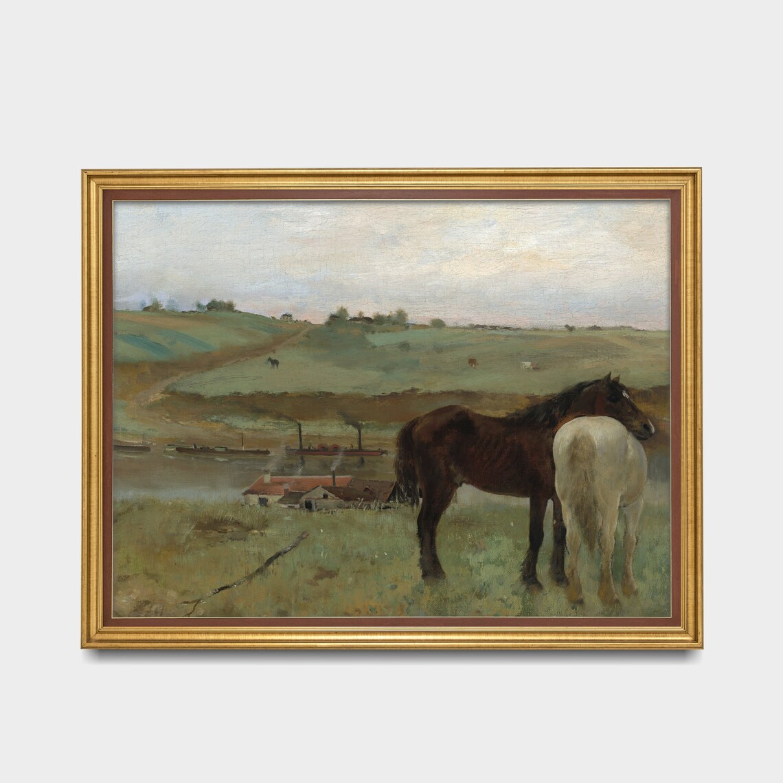 Two Horses in Meadow by Farmhouse Vintage Equestrian Painting Poster - Image 3