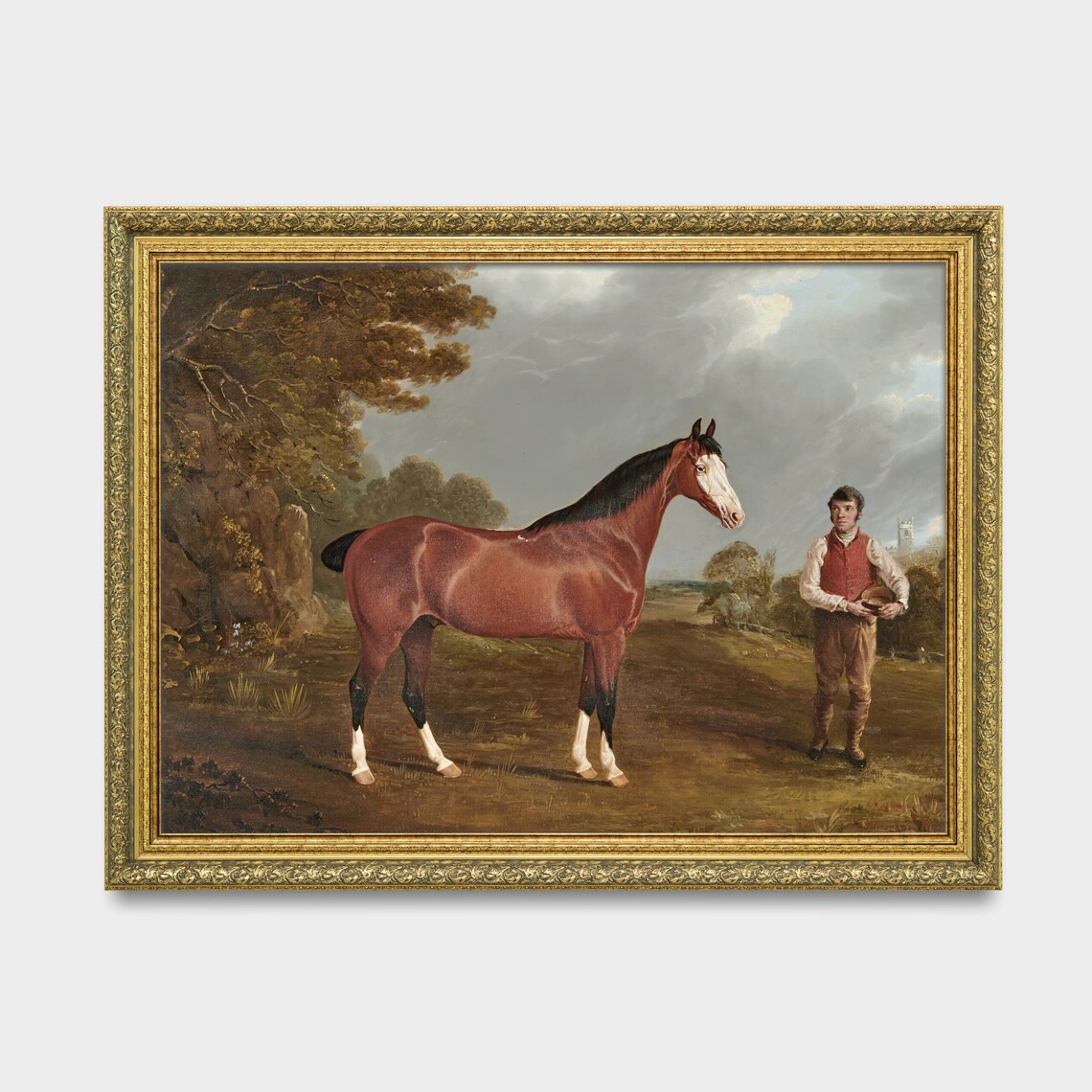 Chestnut Horse Held by a Groom Vintage Equestrian Portrait Poster - Image 3