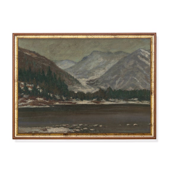 Printed And Shipped Vintage Winter Landscape Painting Antique Snowy Mountain Landscape Rustic Moody Winter Scenes Physical Prints