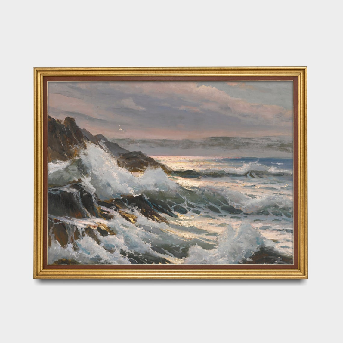 Crashing White Waves Sunset Rocky Shore Dramatic Seascape Poster - Image 3