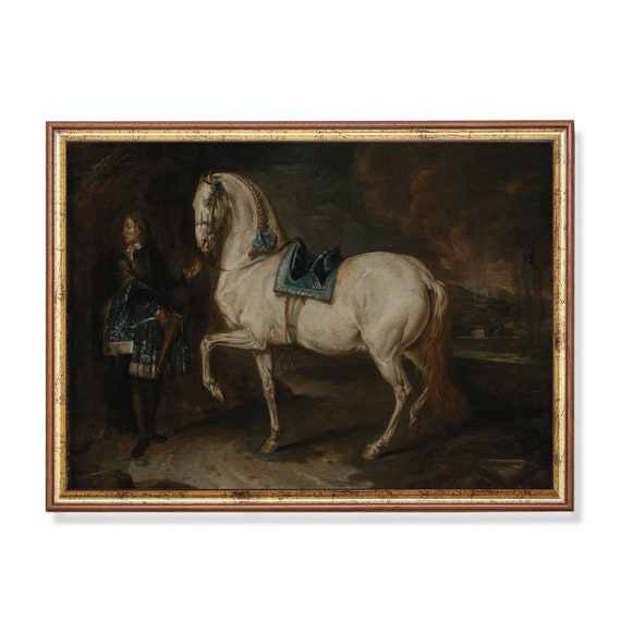 Mailed Art Vintage Equestrian Painting Antique Horse Print Moody Rustic Art Farmhouse Decor Fine Art Printed And Shipped