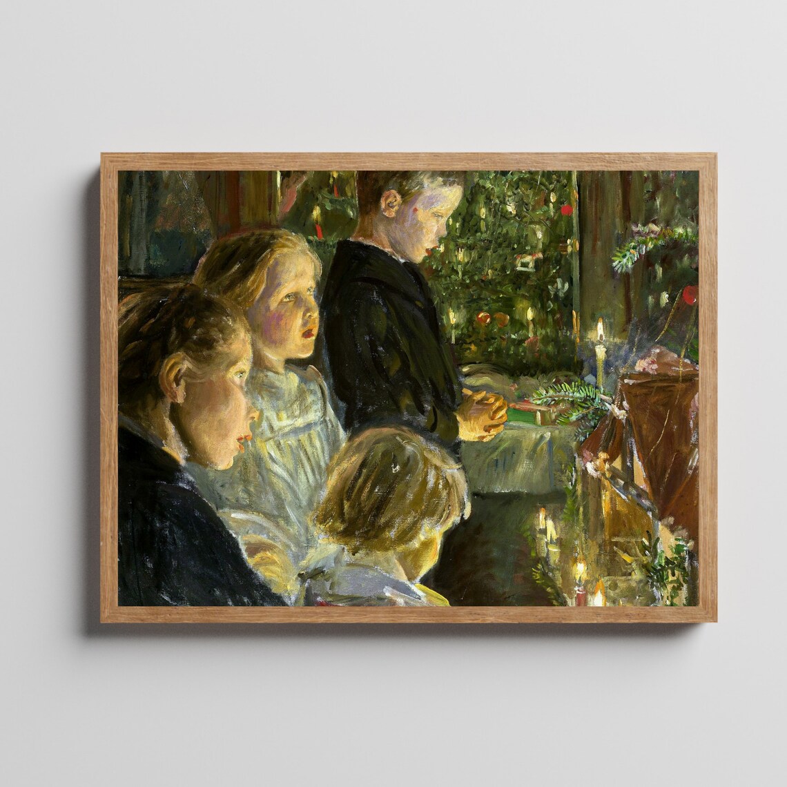 Four Children Gathered Around a Candlelit Christmas Tree Poster - Image 2