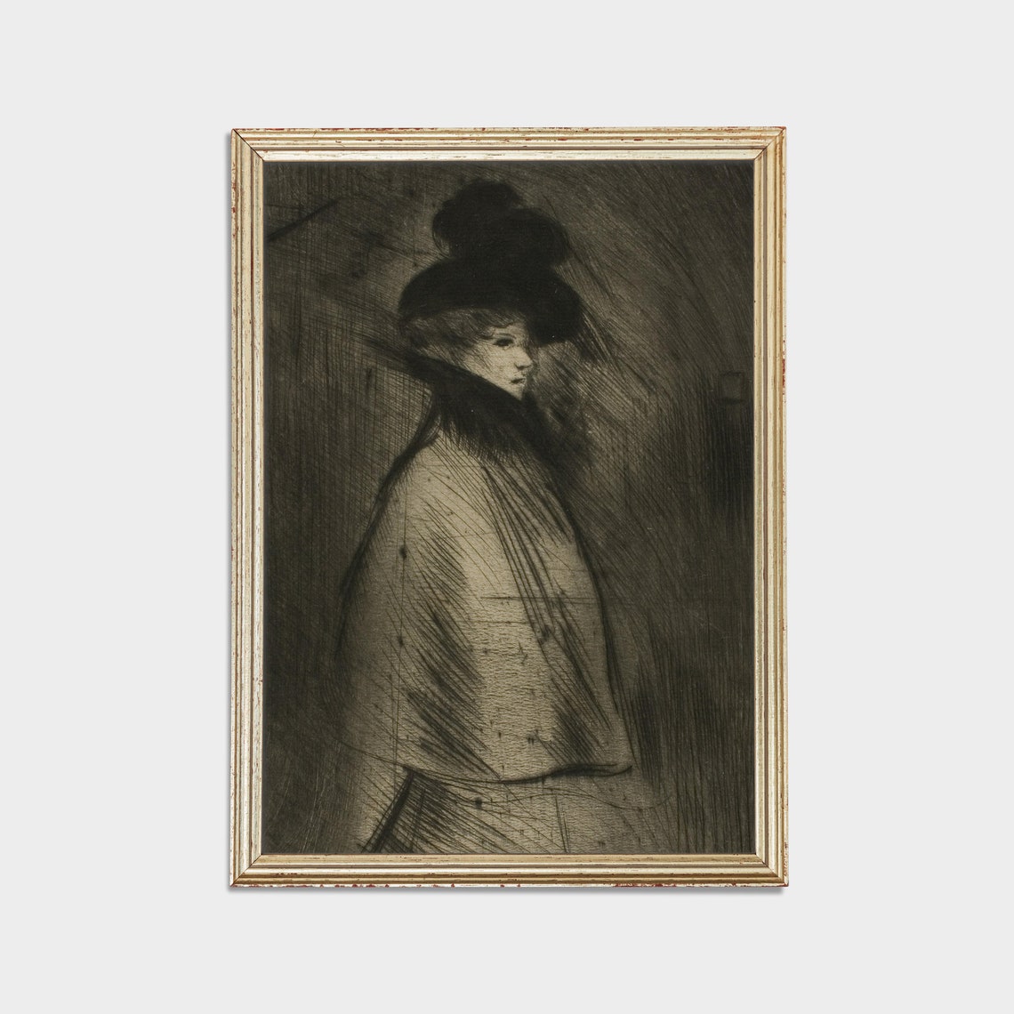 Vintage Woman Sketch Antique Portrait Drawing Moody Rustic Print Wall Art Female Sketch Drawing - Image 2