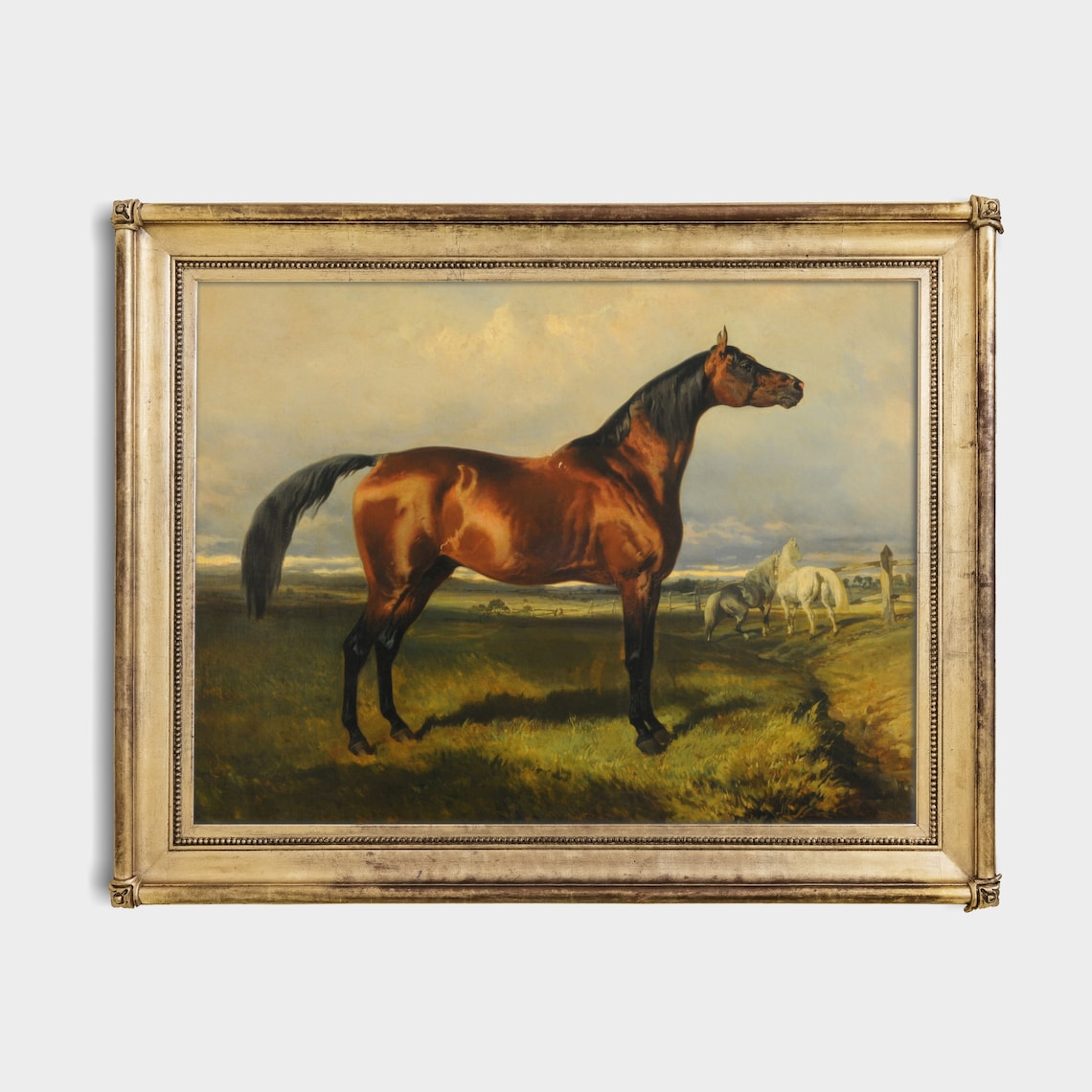 Bay Horse Standing Proud in a Sunny Green Pasture Vintage Poster - Image 2