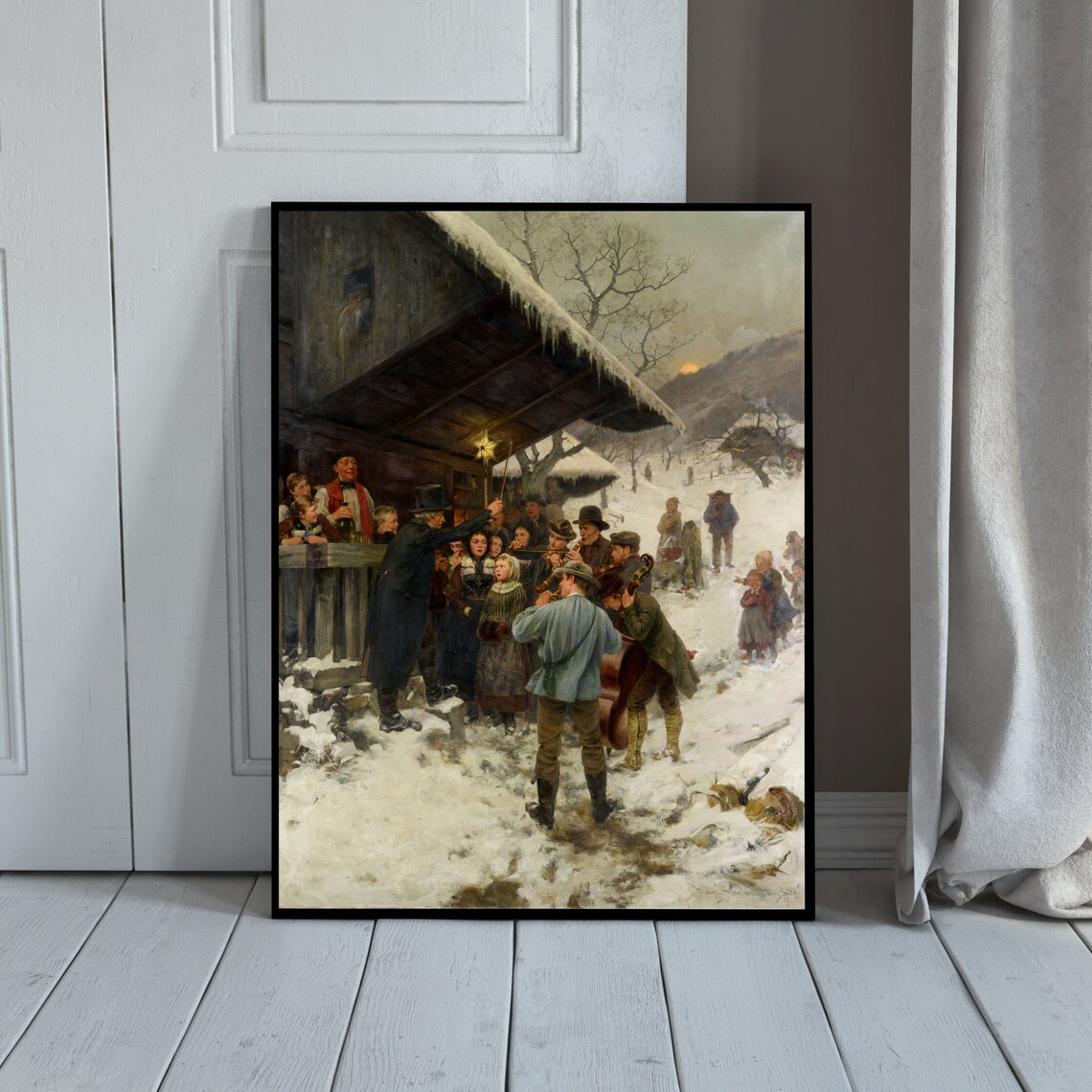 Christmas Carolers Gathered Outside a Snowy Village Inn Poster - Image 2