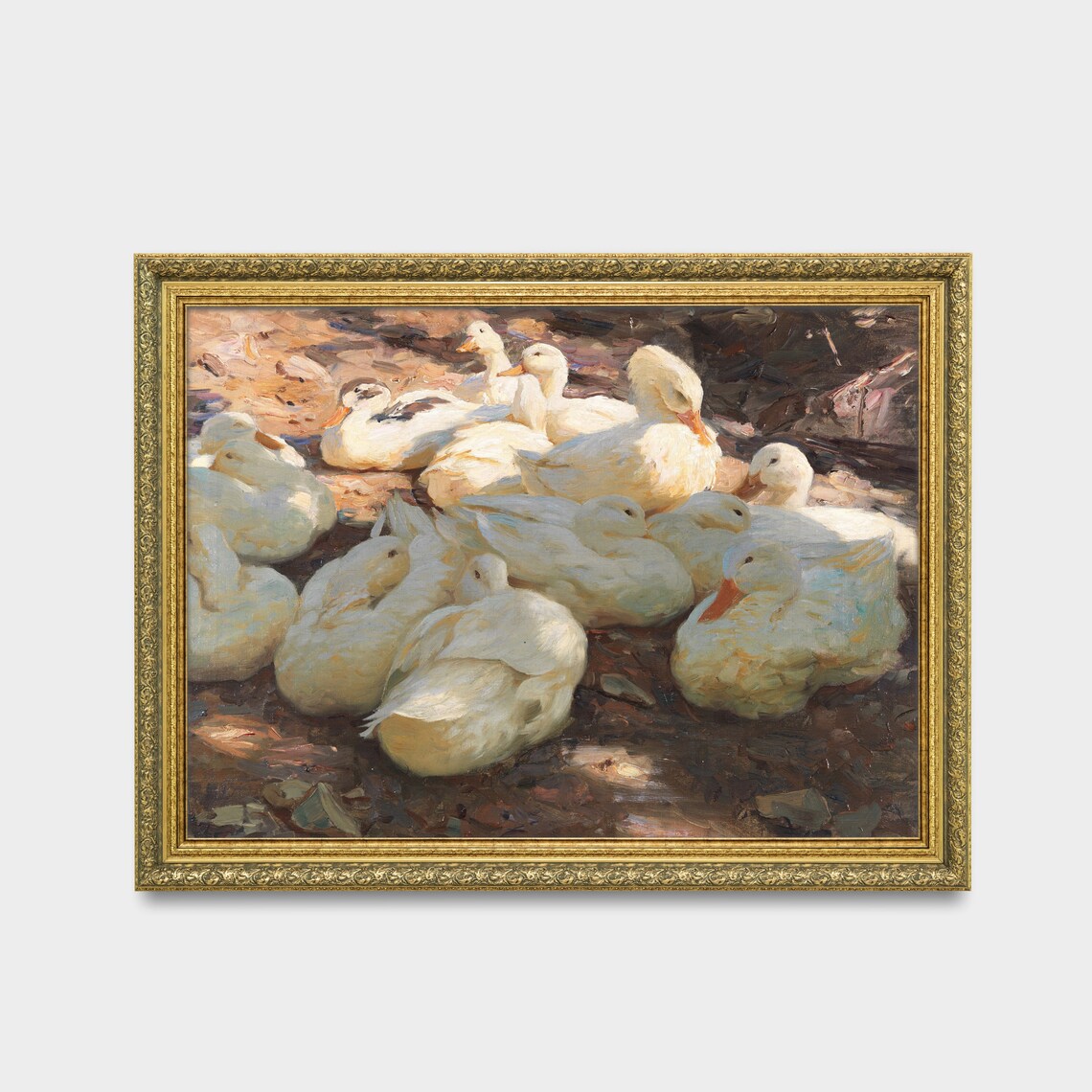 Resting White Ducks In Warm Sunlight Vintage Painting Poster - Image 2