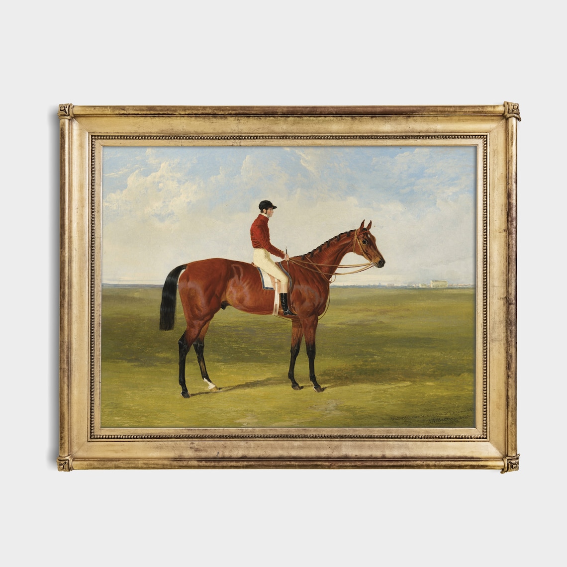 Jockey Riding a Chestnut Racehorse Vintage Equestrian Poster - Image 2