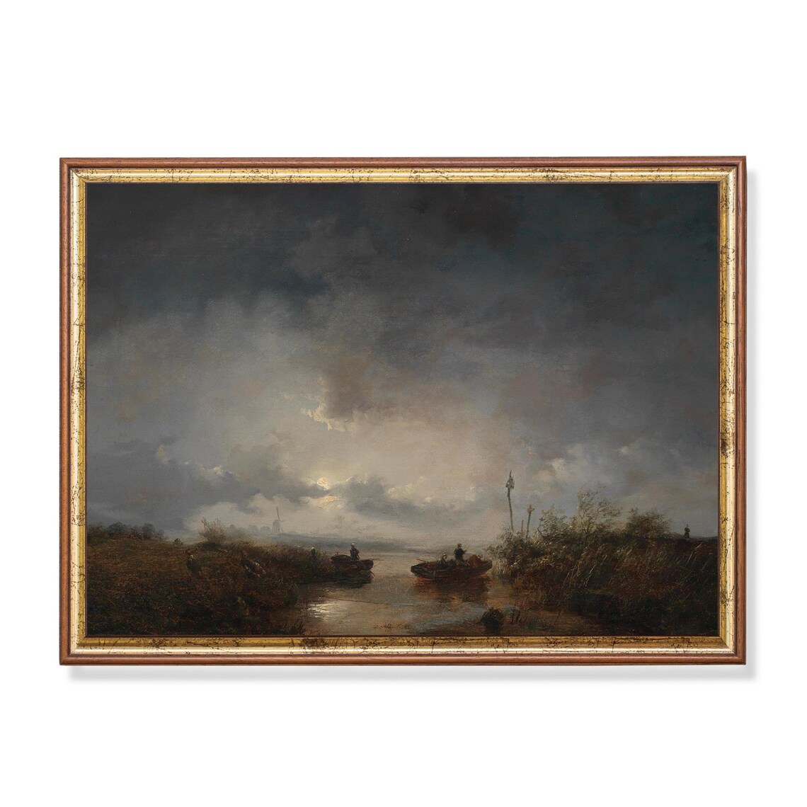 Vintage Moonlit Landscape Painting Art Print