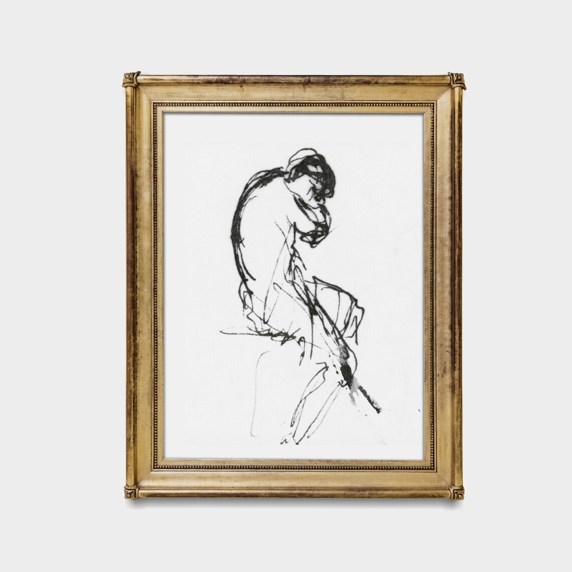 Seated Woman Expressive Ink Figure Sketch Drawing Art Poster - Image 3