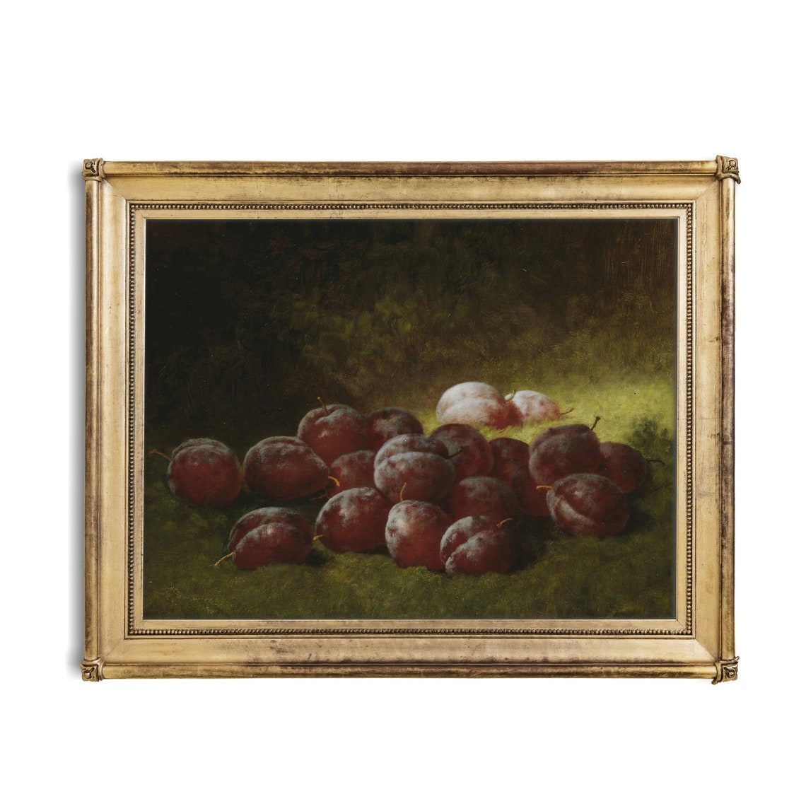 Dark Plums Scattered on Moss Vintage Fruit Still Life Poster - Image 3