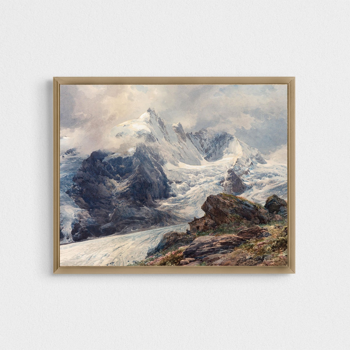 Snow Capped Alpine Peaks With a Glacier Vintage Mountain Poster - Image 2