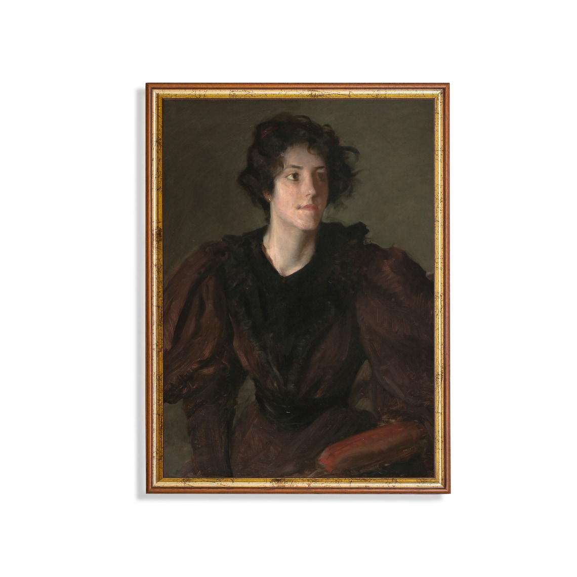 Moody Vintage Woman Portrait in Dark Dress Painting Art Poster