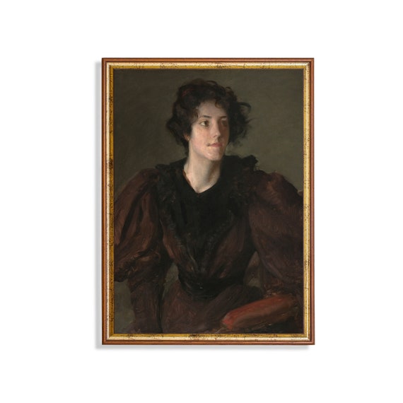 Vintage Woman Portrait Antique Portrait Painting Moody Rustic Print Wall Art 19th Century Fine Art