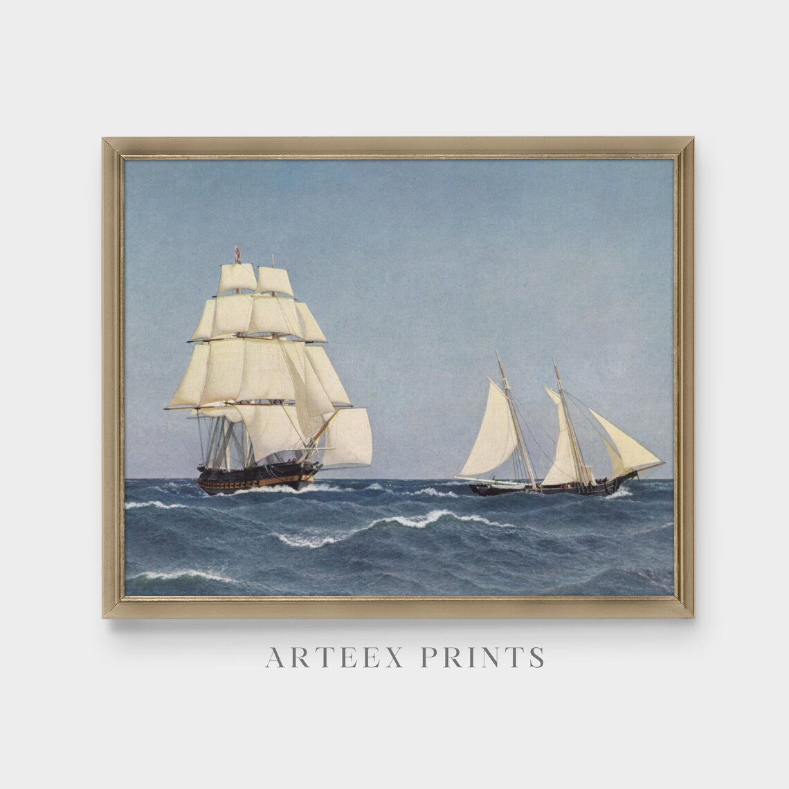 Vintage Sailing Ship Schooner Open Sea White Sails Marine Poster - Image 3