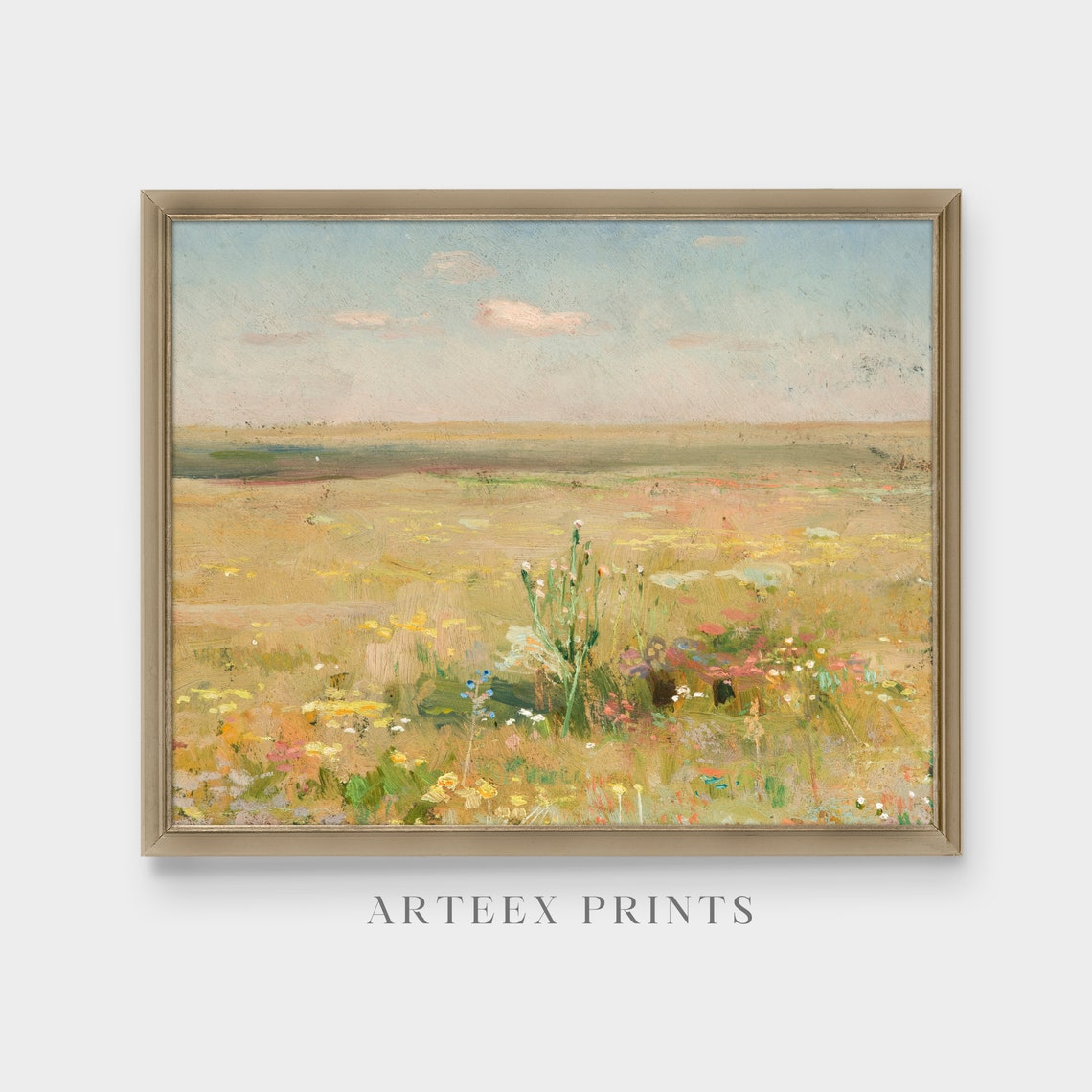 Sunlit Wildflower Meadow Pastel Spring Vintage Landscape Poster - Image 4