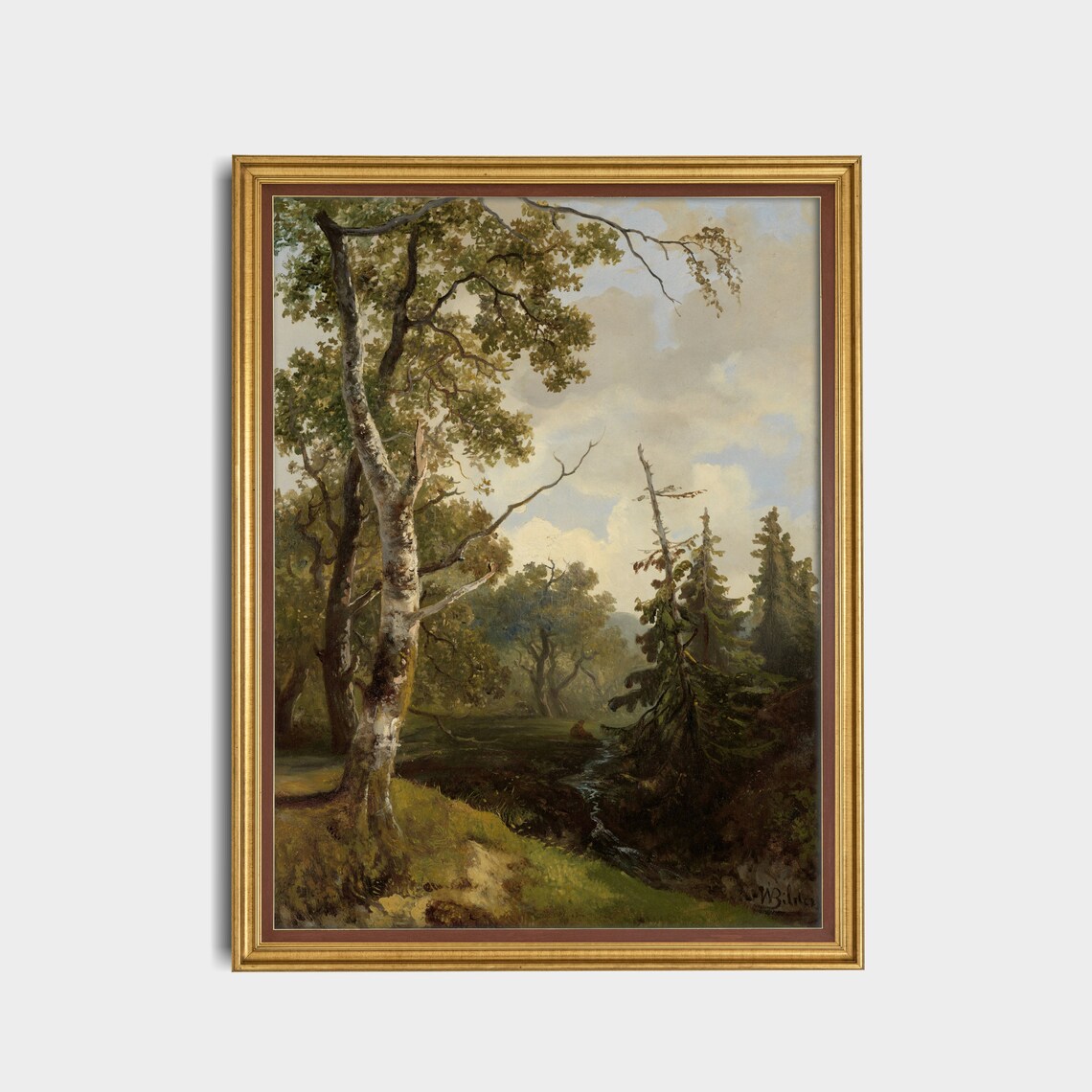 Vintage Birch Forest Painting Antique Woodland Landscape Wall Art - Image 5
