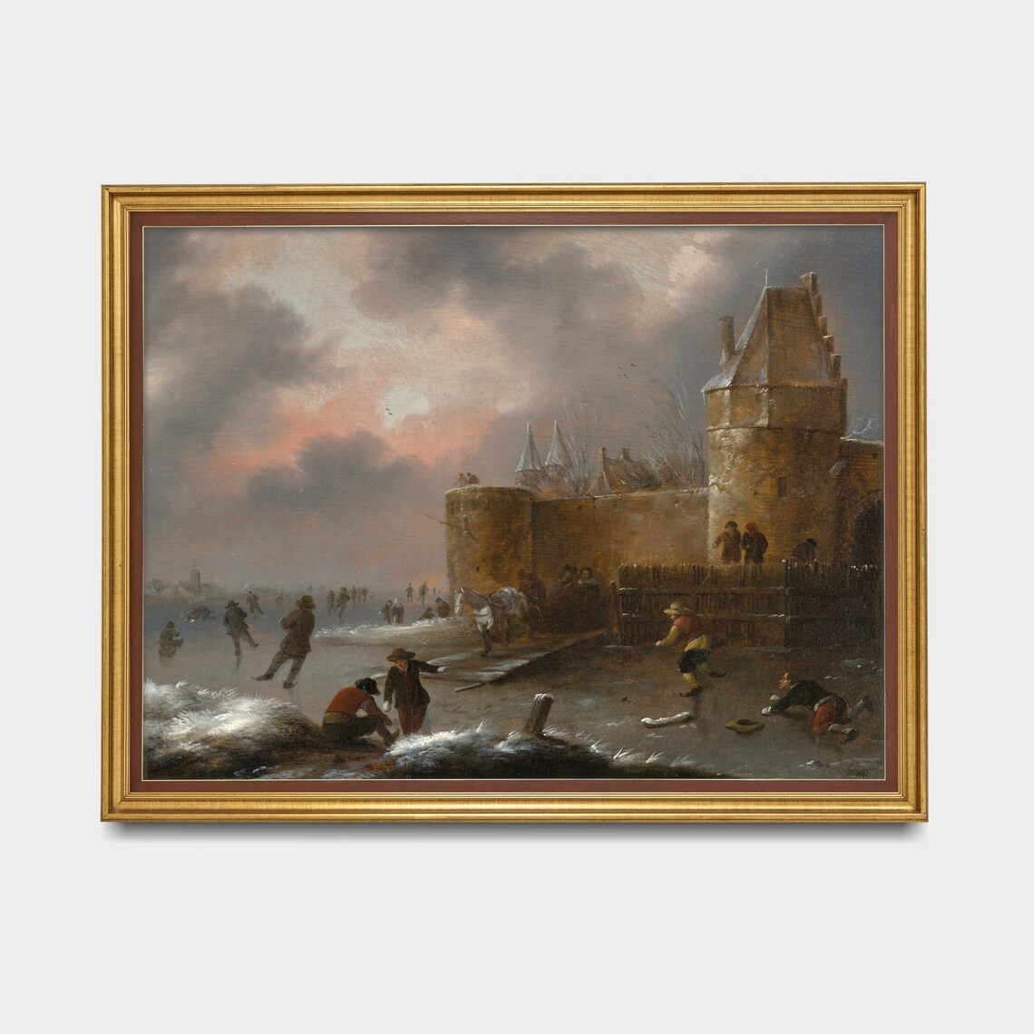 Ice Skaters By Dutch Castle Walls At Dusk Vintage Winter Poster - Image 3