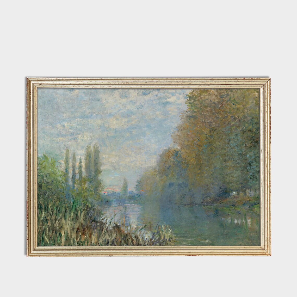 Misty River Poplars Morning Haze Impressionist Landscape Poster - Image 2