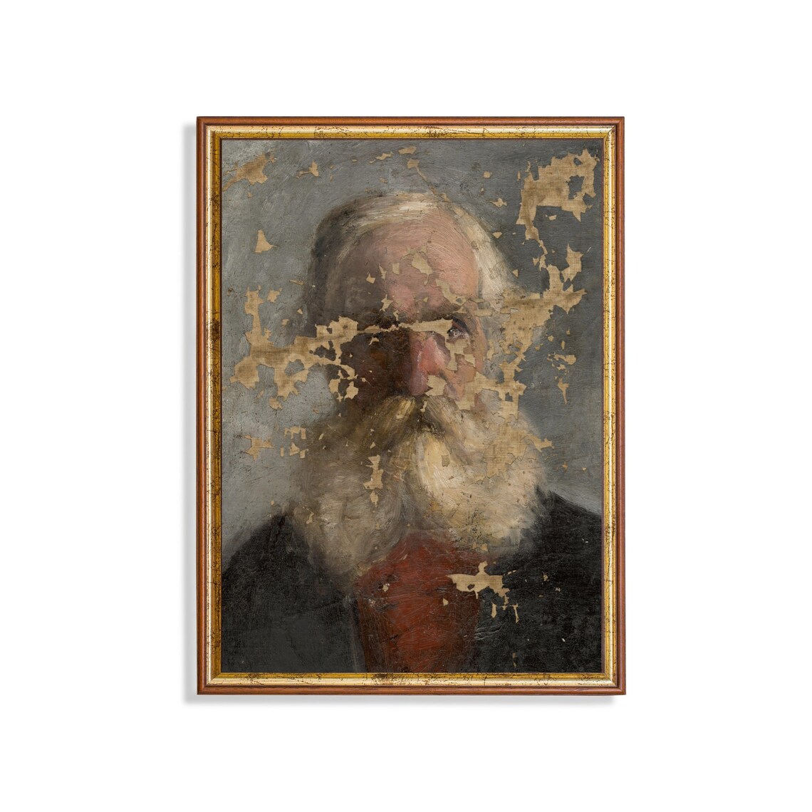 Distressed Antique Portrait of a Bearded Old Man Vintage Art Poster
