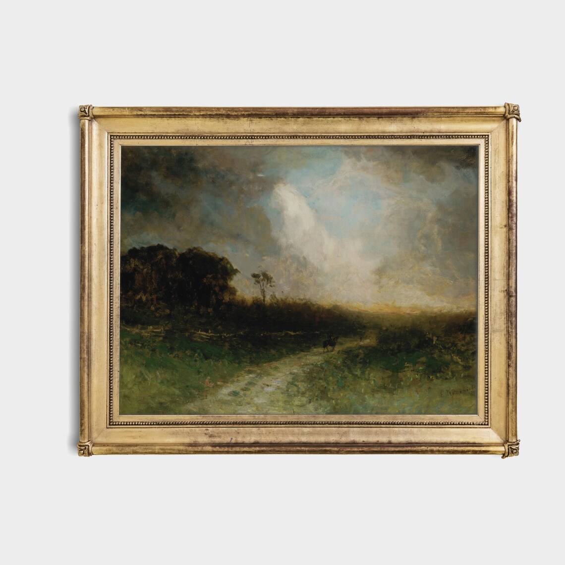Antique Storm Clouds Over Green Meadow Landscape Painting Poster - Image 4