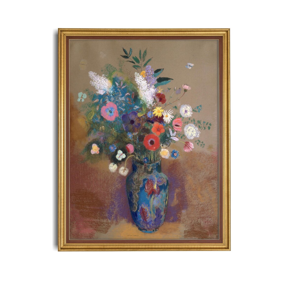 Odilon Redon Style Bouquet In A Blue Vase Vintage Floral Poster - Image 4