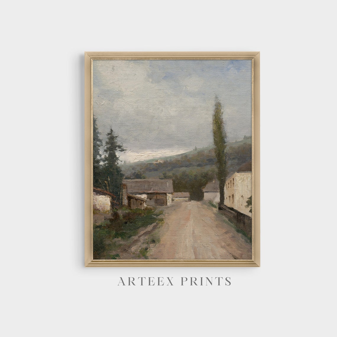 Rustic Village Road with a Tall Poplar Tree Vintage Vertical Poster - Image 5