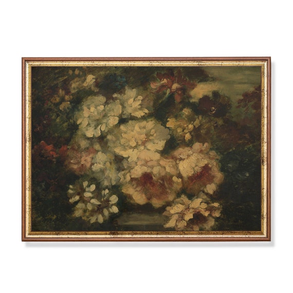 Vintage Still Life With Flowers, Farmhouse Floral Art Print