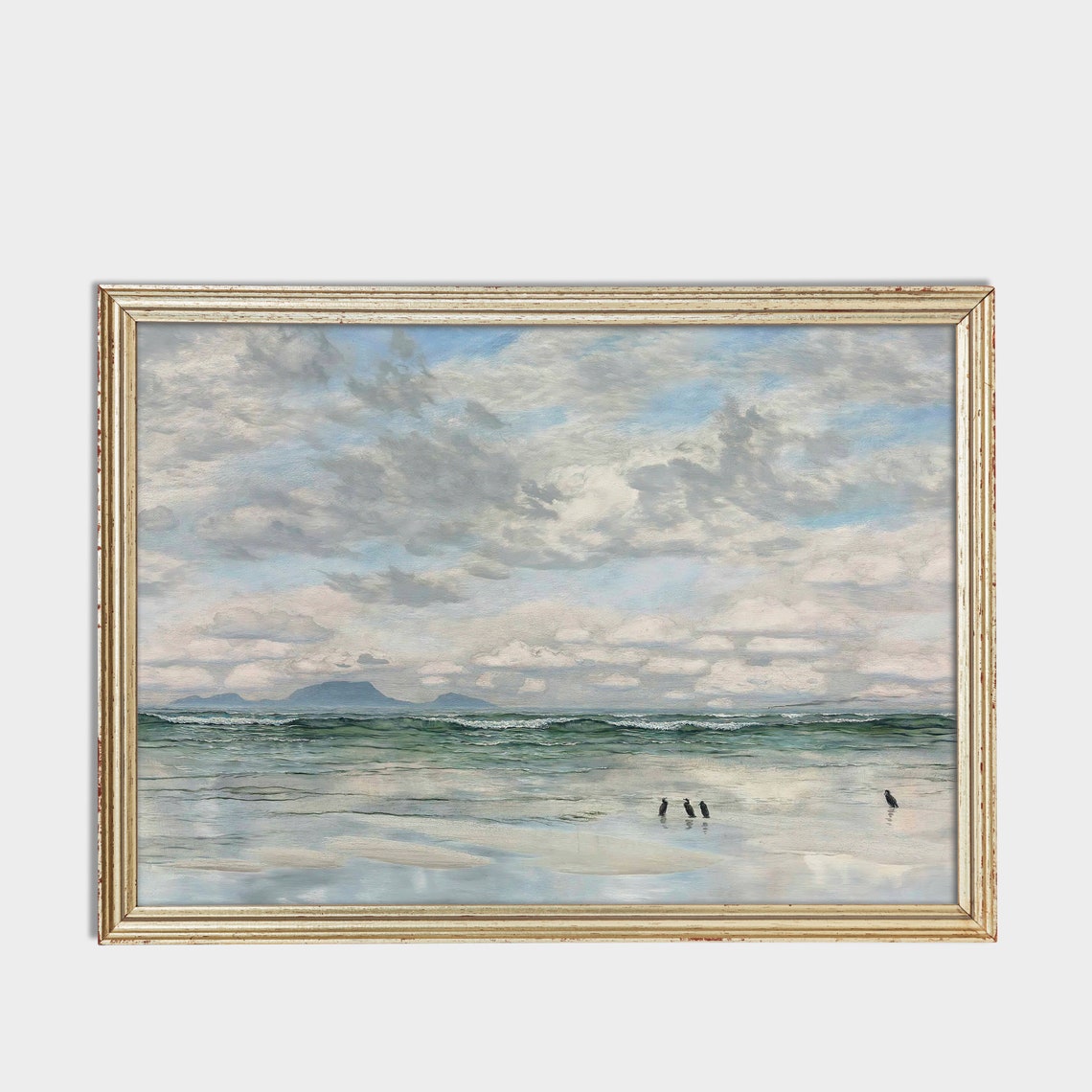 Tranquil Empty Beach With Wading Shorebirds at Low Tide Poster - Image 3