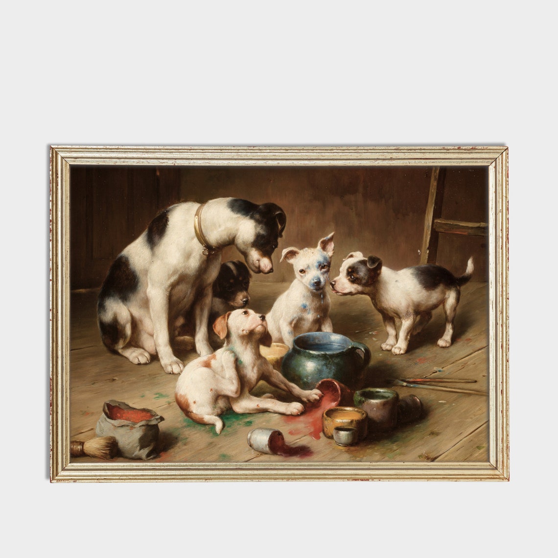 Funny Puppies Spilling Paint Pots Mischievous Dog Painting Poster - Image 3
