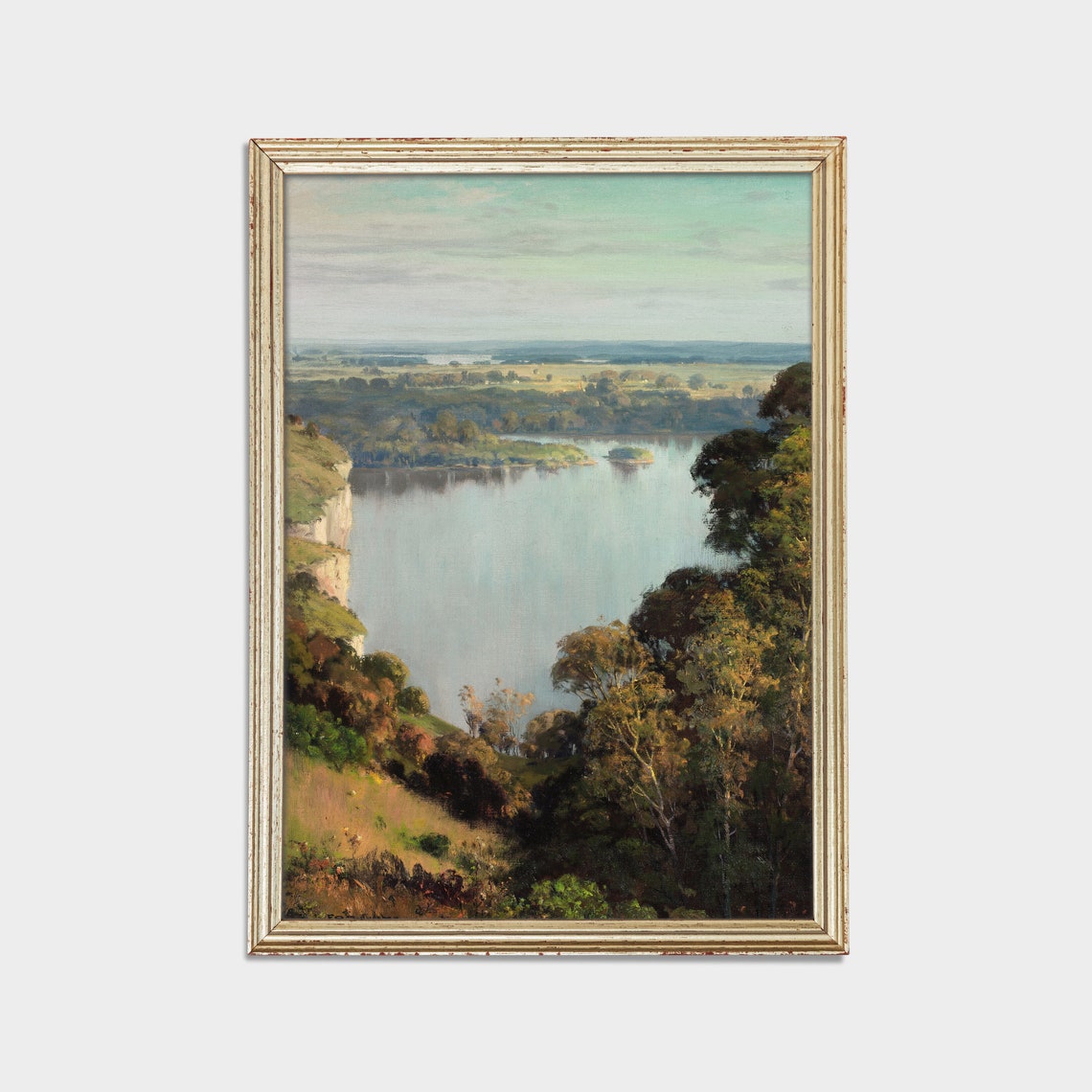 Wide River Valley View From a Rocky Bluff Vintage Landscape Poster - Image 2