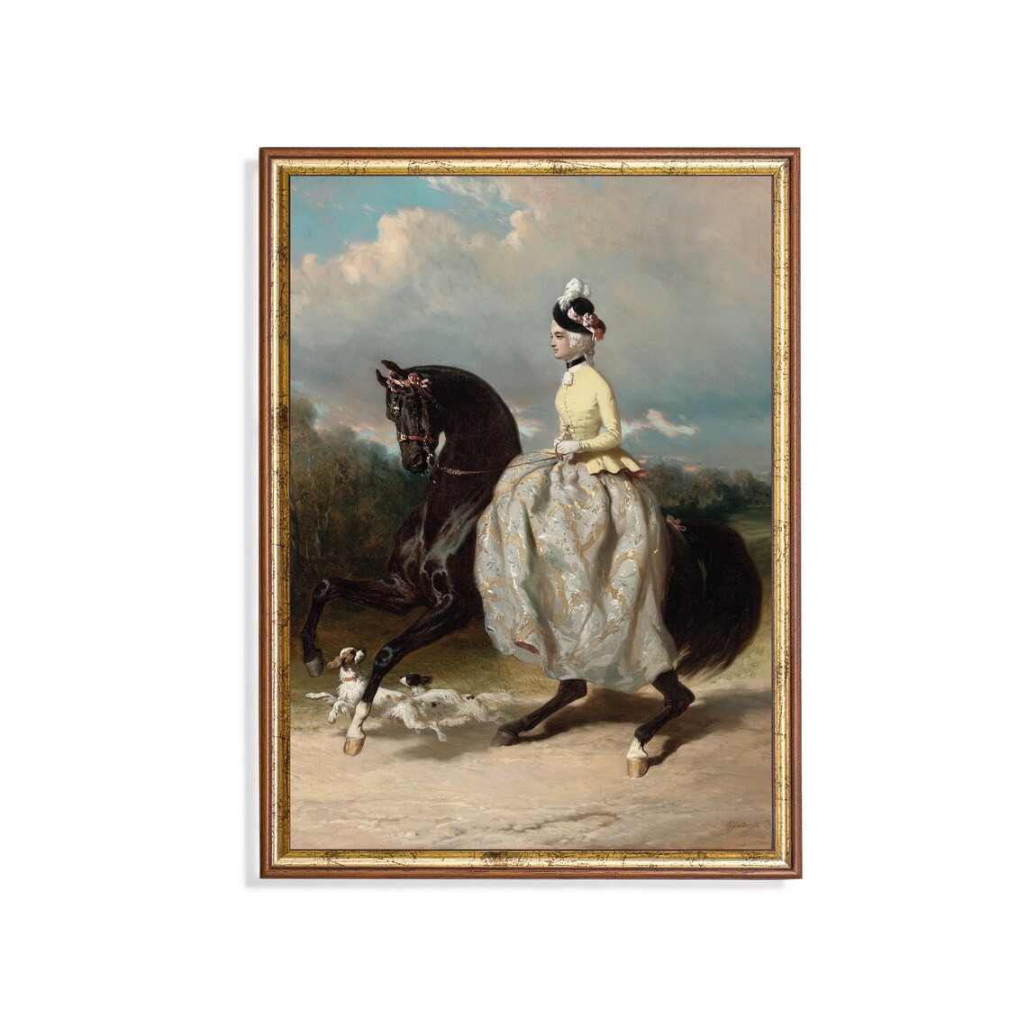 Victorian Lady in Yellow Riding Dress on Black Horse Vintage Poster - Image 3