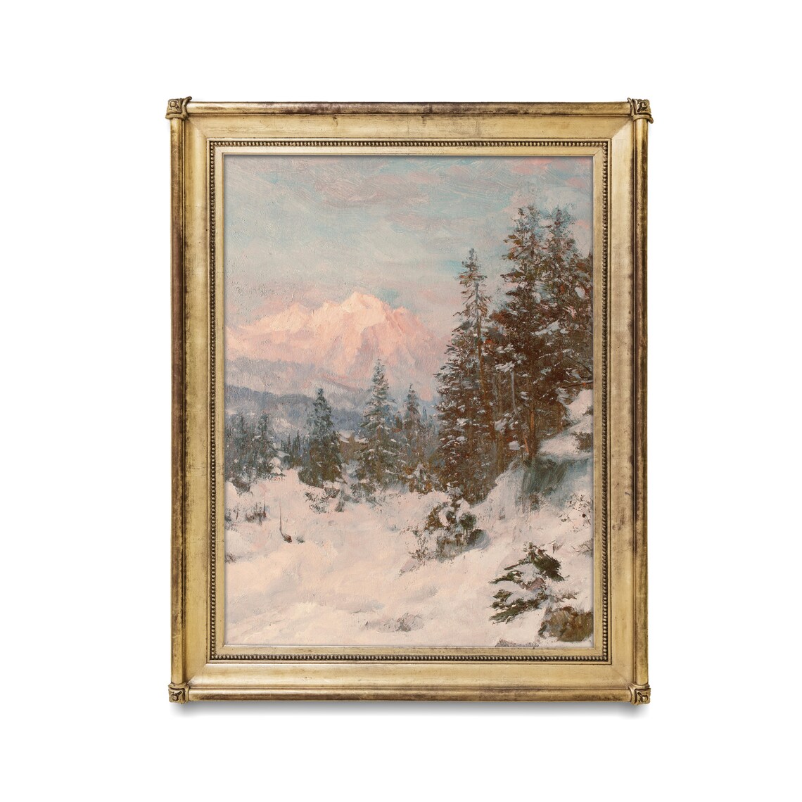 Snowy Alpine Valley at Pink Dawn with Frosted Tall Pines Poster - Image 2