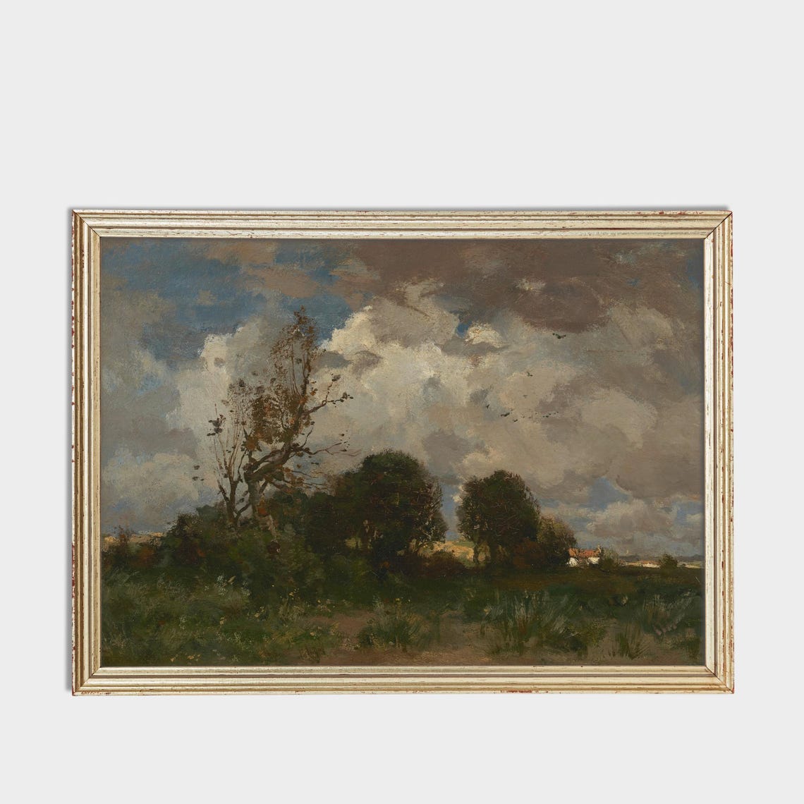 Moody Cloudy Sky Over a Quiet Countryside Meadow Landscape Poster - Image 3