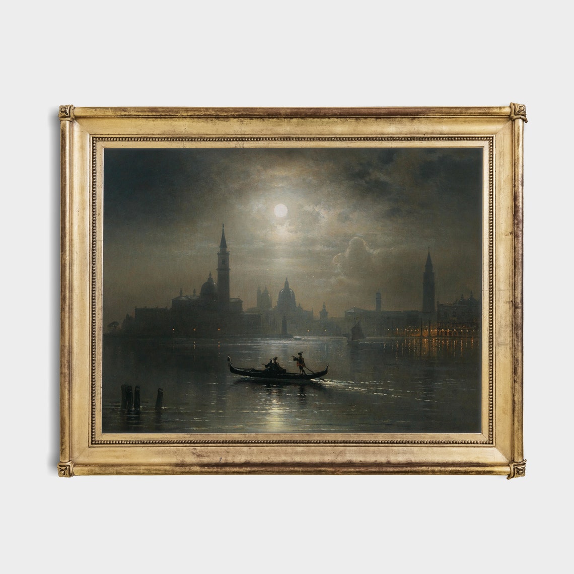Printed And Shipped Vintage Moonlight Painting Venice Artwork Antique Cityscape Print Moody Rustic Boat Art Physical Prints - Image 2