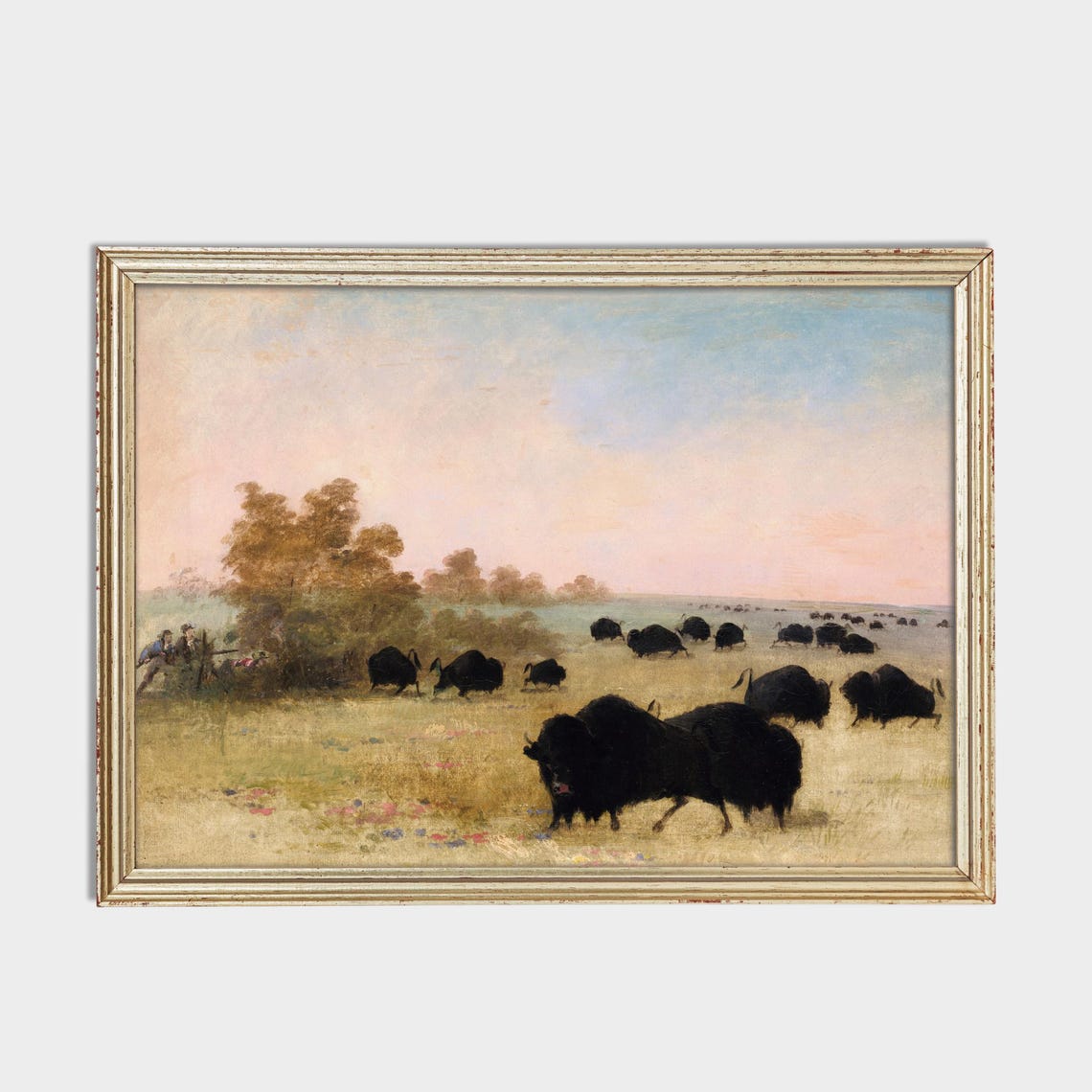 Buffalo Herd on Prairie Hunters American Frontier Wildlife Poster - Image 2