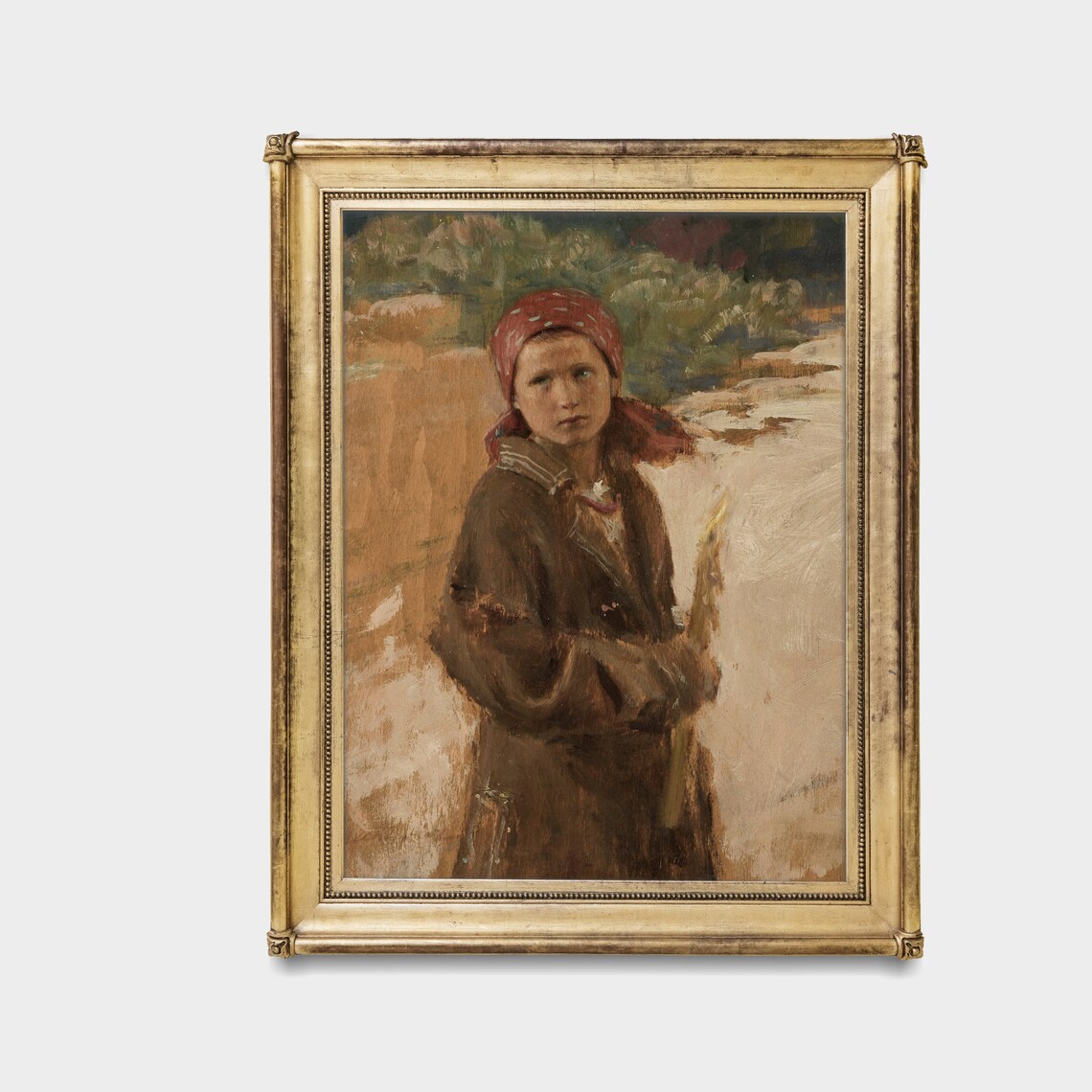 Peasant Boy in Red Kerchief Holding a Stick Vintage Portrait Poster - Image 3